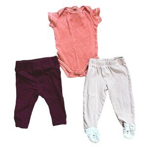 Bundle of 3 Sz 0-6 Months Baby Girls Outfits 2 Romper with 2 Pairs of Pants